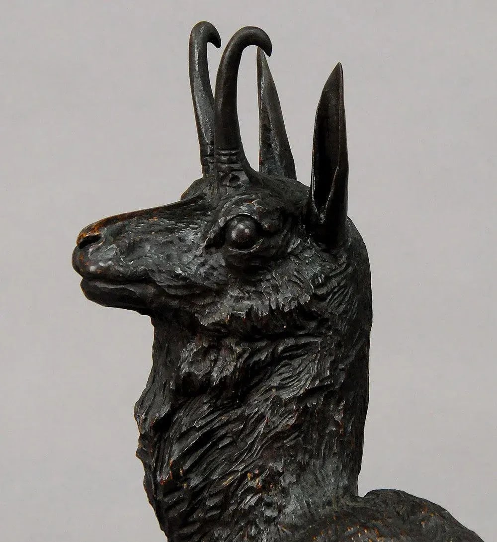 Black Forest Great Carved Wood Chamois Sculpture - 5
