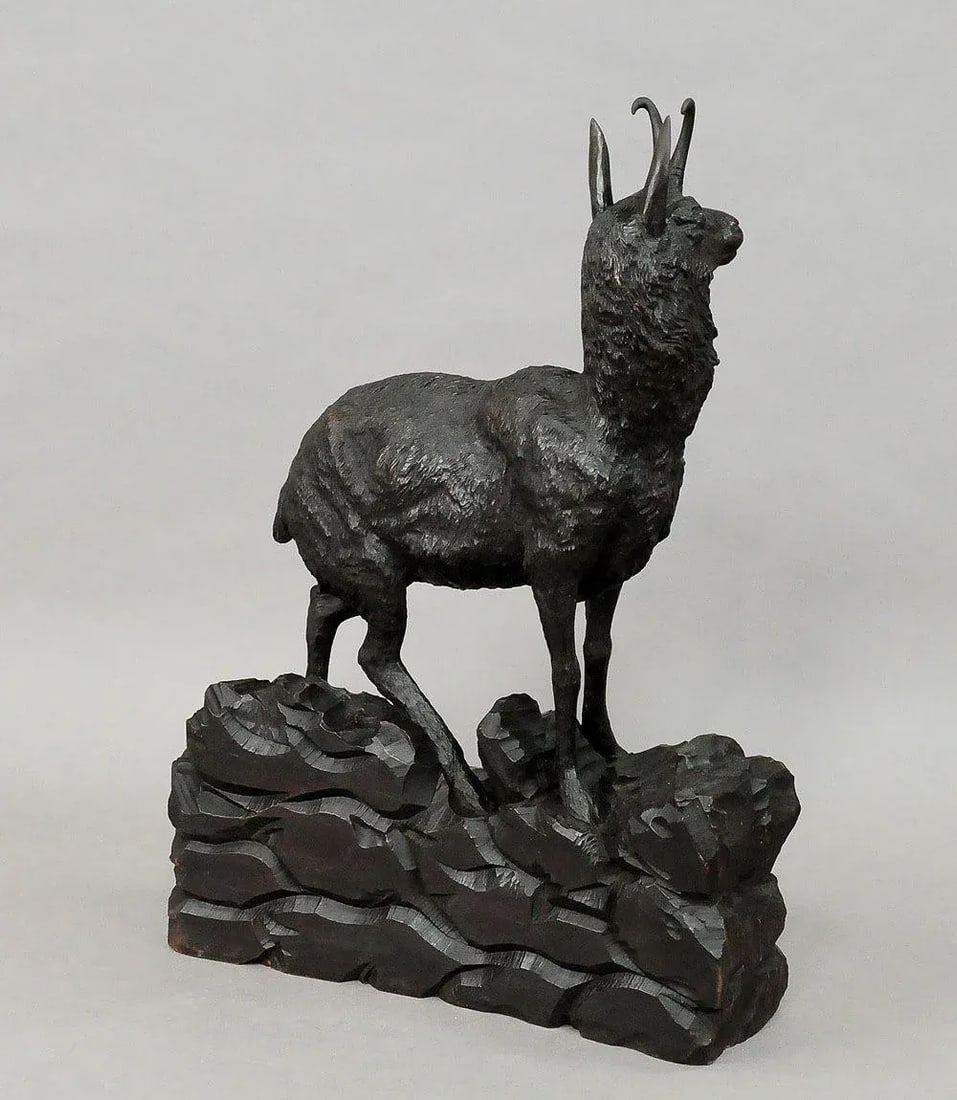 Black Forest Great Carved Wood Chamois Sculpture - 6