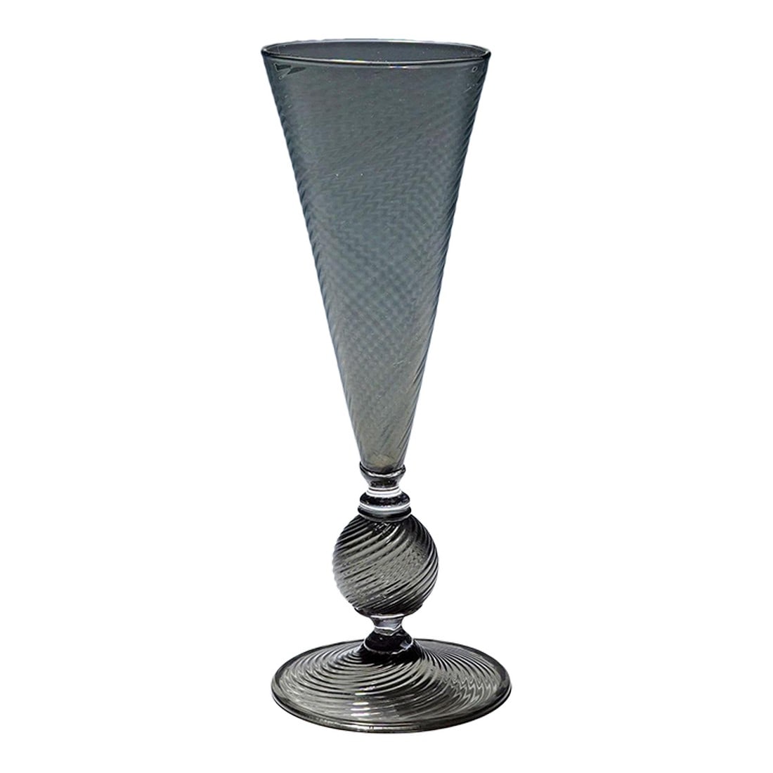 Vetro Soffiato Glass Vase, Venini Murano Ca. 1950s: Vetro Soffiato Glass Vase, Venini Murano ca. 1950s A 'Vetro Soffiato' (blown glass) glass vase in turned grey glass, probably designed by Vittorio Zecchin or Napoleone Martinuzzi. Manufactured by