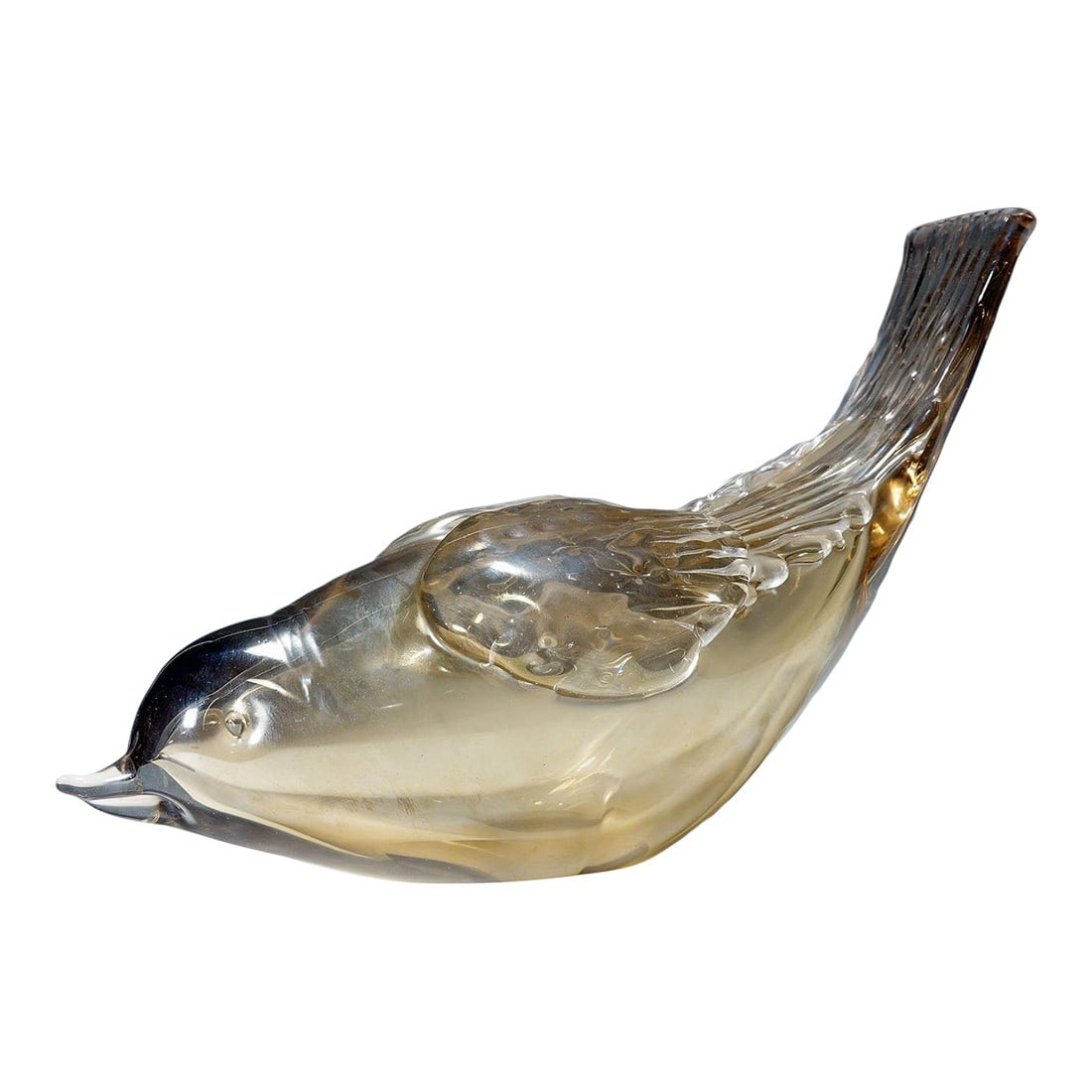 Bird Sculpture by Tyra Lundgren for Venini 1930s: Bird Sculpture by Tyra Lundgren for Venini 1930s A rare bird sculpture made of straw colored glass decorated with an iridized surface. Designed by Tyra Lundgren in 1938, manufactured by Venini,
