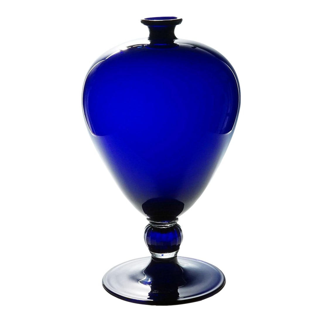Monumental Veronese Vase by Vittorio Zecchin for Venini, Murano: Monumental Veronese Vase by Vittorio Zecchin for Venini, Murano A very large art glass vase of the 'Veronese' series. Thin mouthblown dark blue glass with applied ribbed knob and disk-shaped foot.