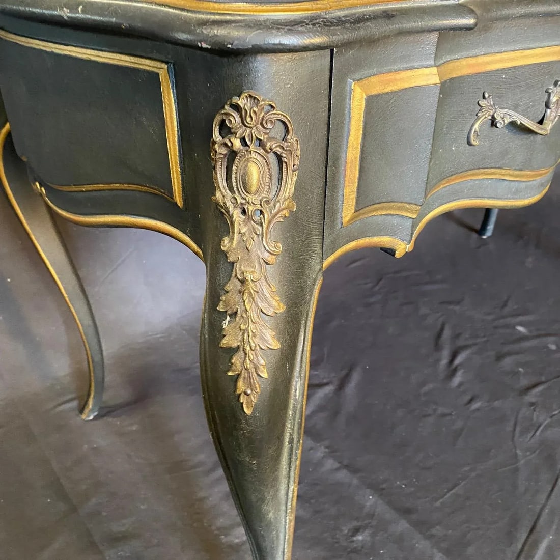 French Louis XV Style Leather Top Writing Desk With Matching Desk Chair -A Set - 11