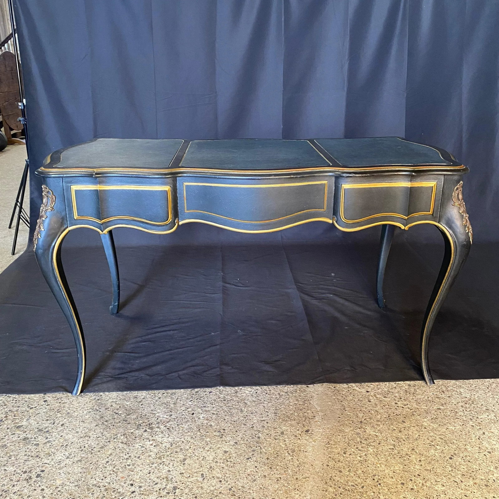 French Louis XV Style Leather Top Writing Desk With Matching Desk Chair -A Set - 13