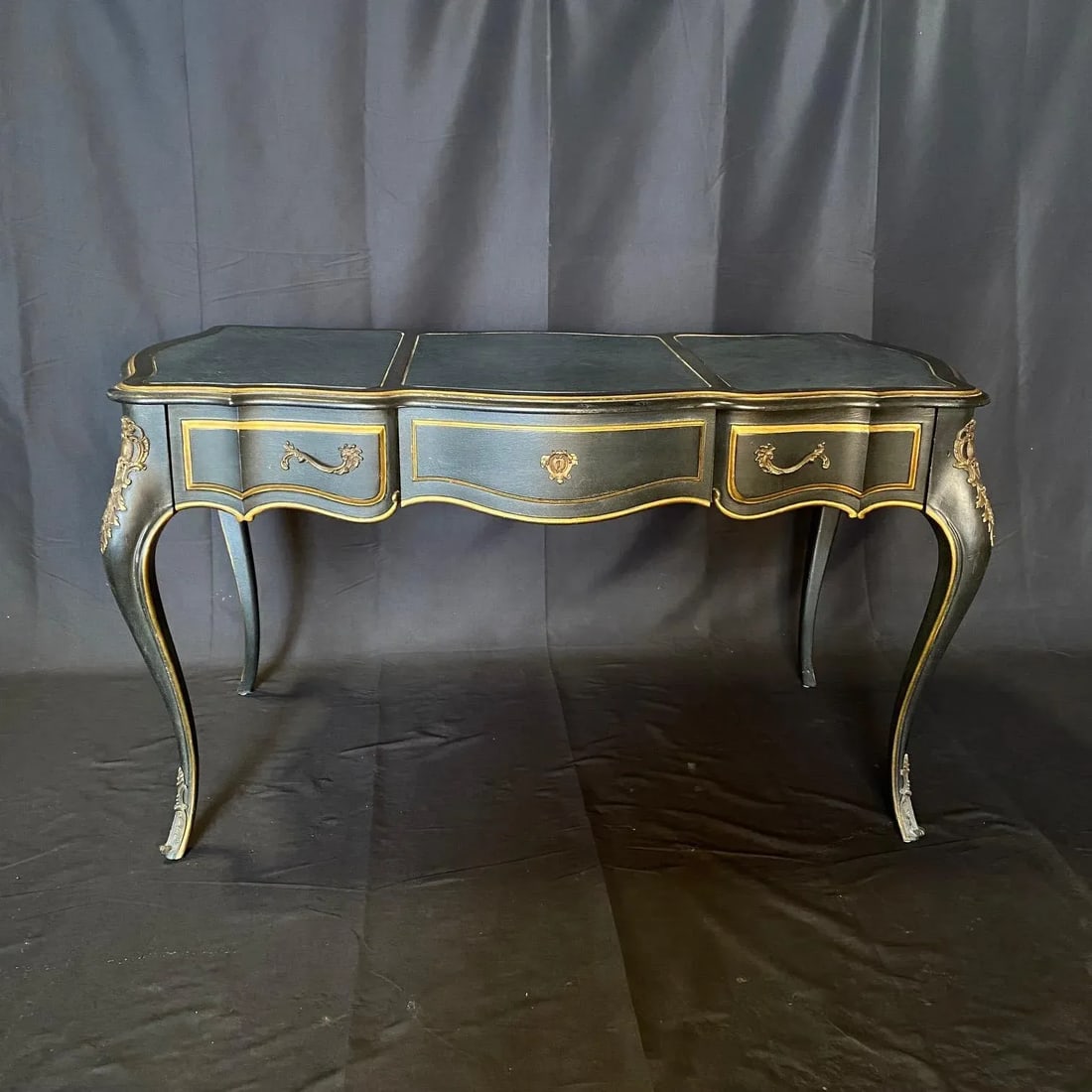 French Louis XV Style Leather Top Writing Desk With Matching Desk Chair -A Set - 2