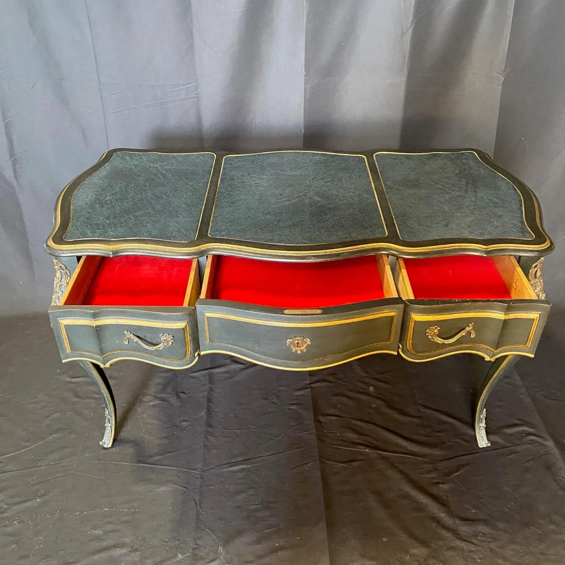 French Louis XV Style Leather Top Writing Desk With Matching Desk Chair -A Set - 4
