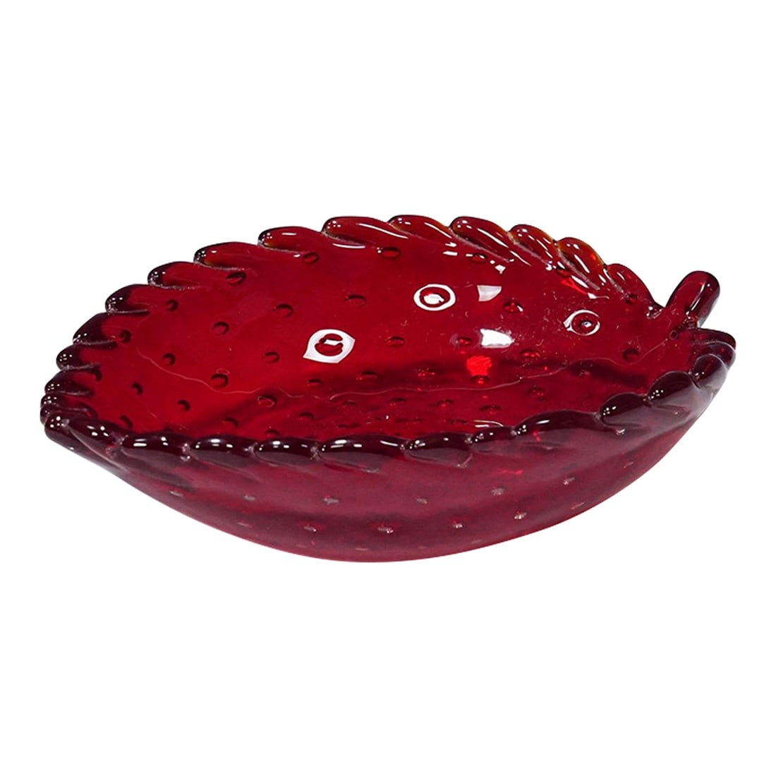 Small Leaf Bowl by Tyra Lundgren for Venini: Small Leaf Bowl by Tyra Lundgren for Venini Small leaf bowl made of red glass with regular air bubble decoration and a pinched rim. Designed by Tyra Lundgren in the 1930s, manufactured by Venini, Veni