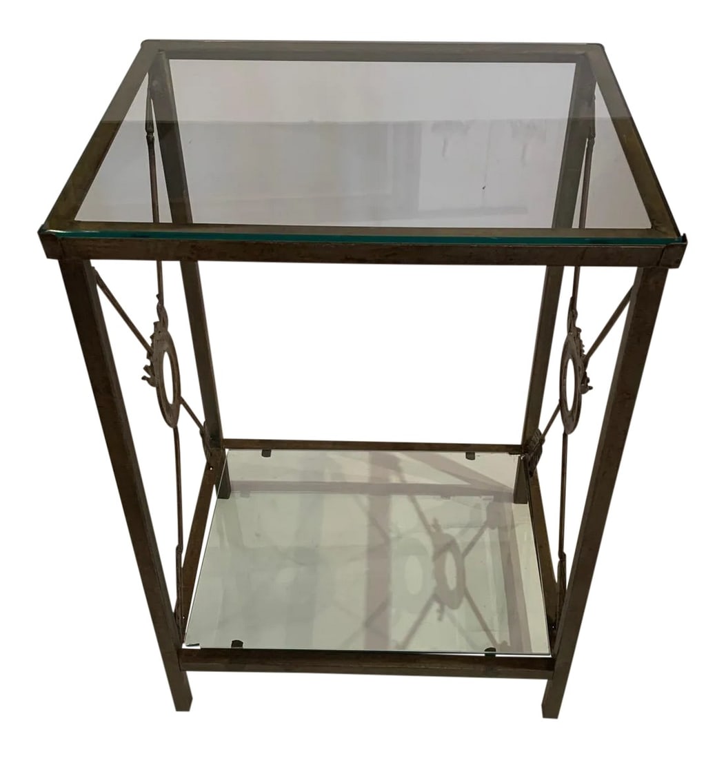 Iron & Glass Neoclassical Style End Table With Arrow Motife (1 of 13)