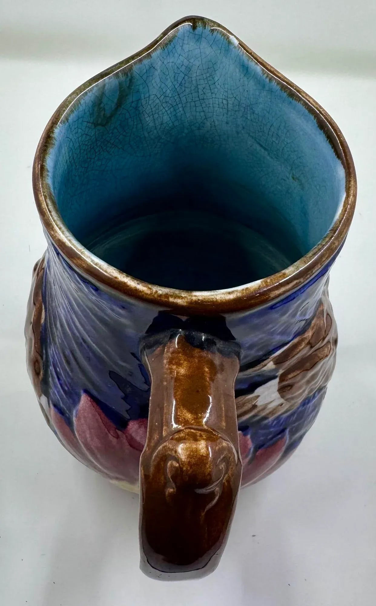Antique 19th Century French Majolica Pitcher /Jug Decorated With Cranes - 10