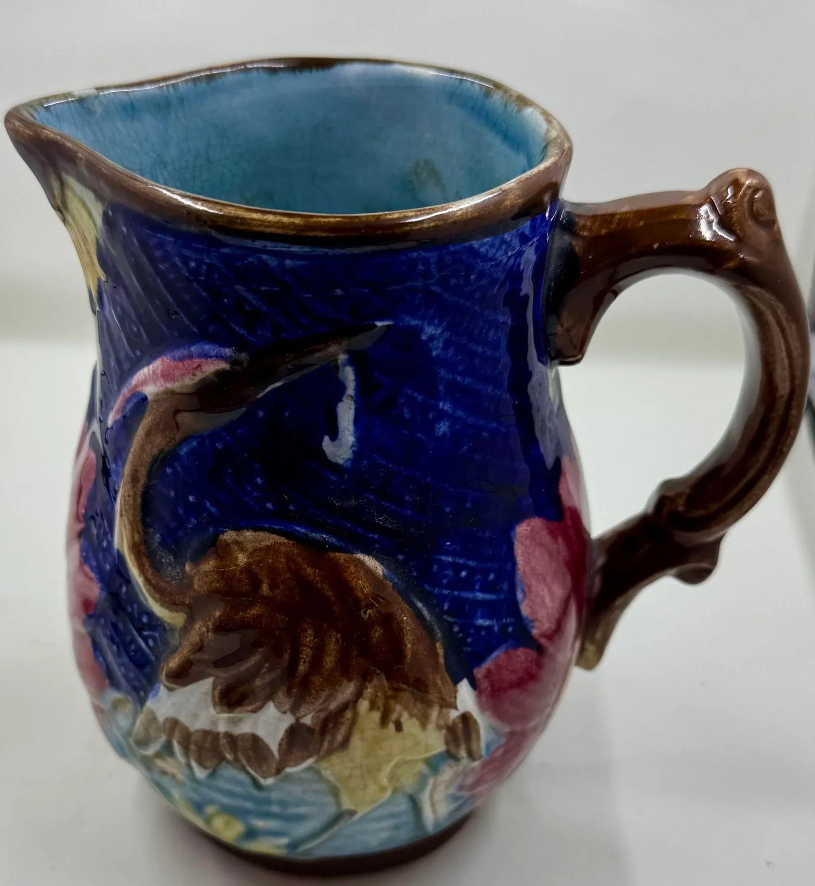 Antique 19th Century French Majolica Pitcher /Jug Decorated With Cranes - 11