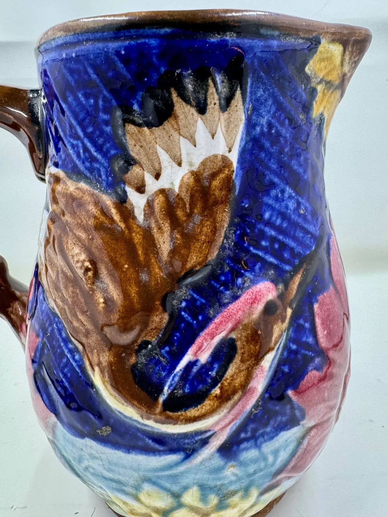 Antique 19th Century French Majolica Pitcher /Jug Decorated With Cranes - 2