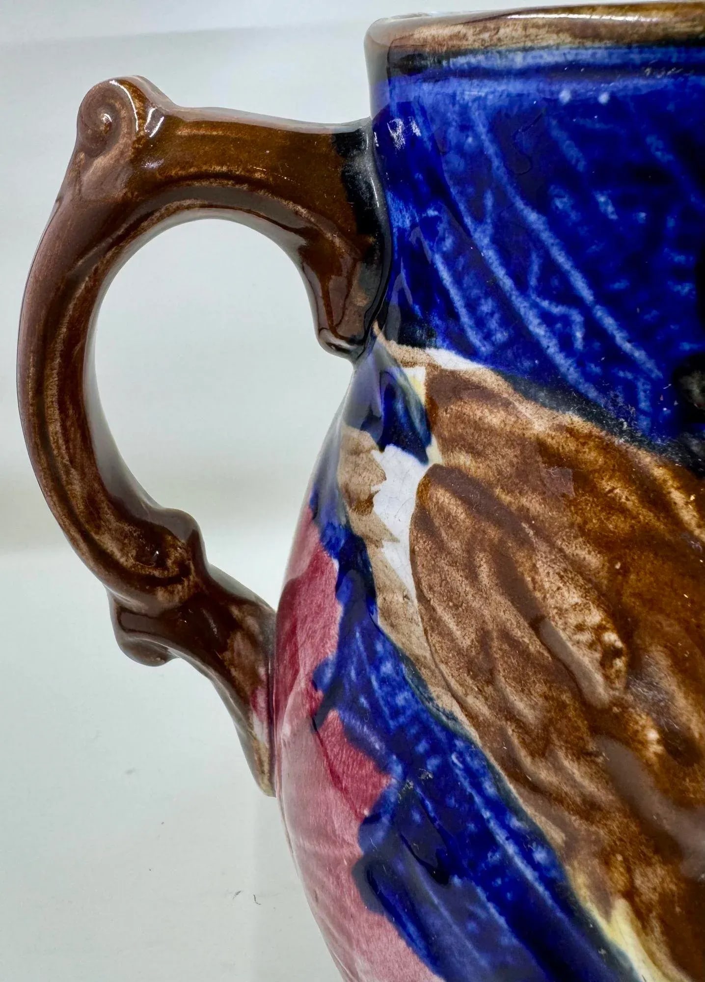 Antique 19th Century French Majolica Pitcher /Jug Decorated With Cranes - 3