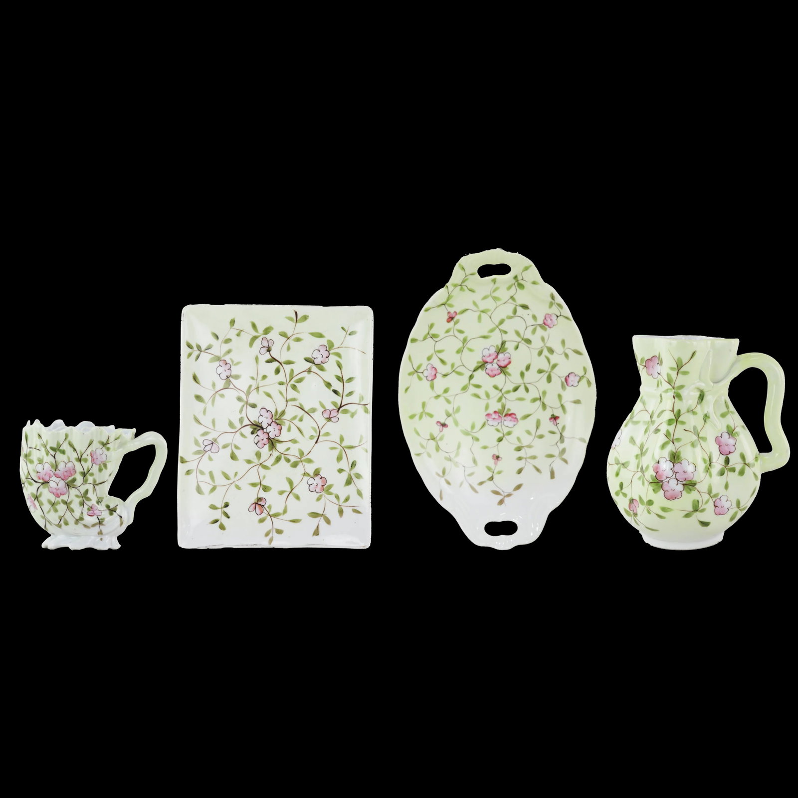 Vintage Hand-Painted Porcelain Pitcher & Plates Set With Floral Design - 12