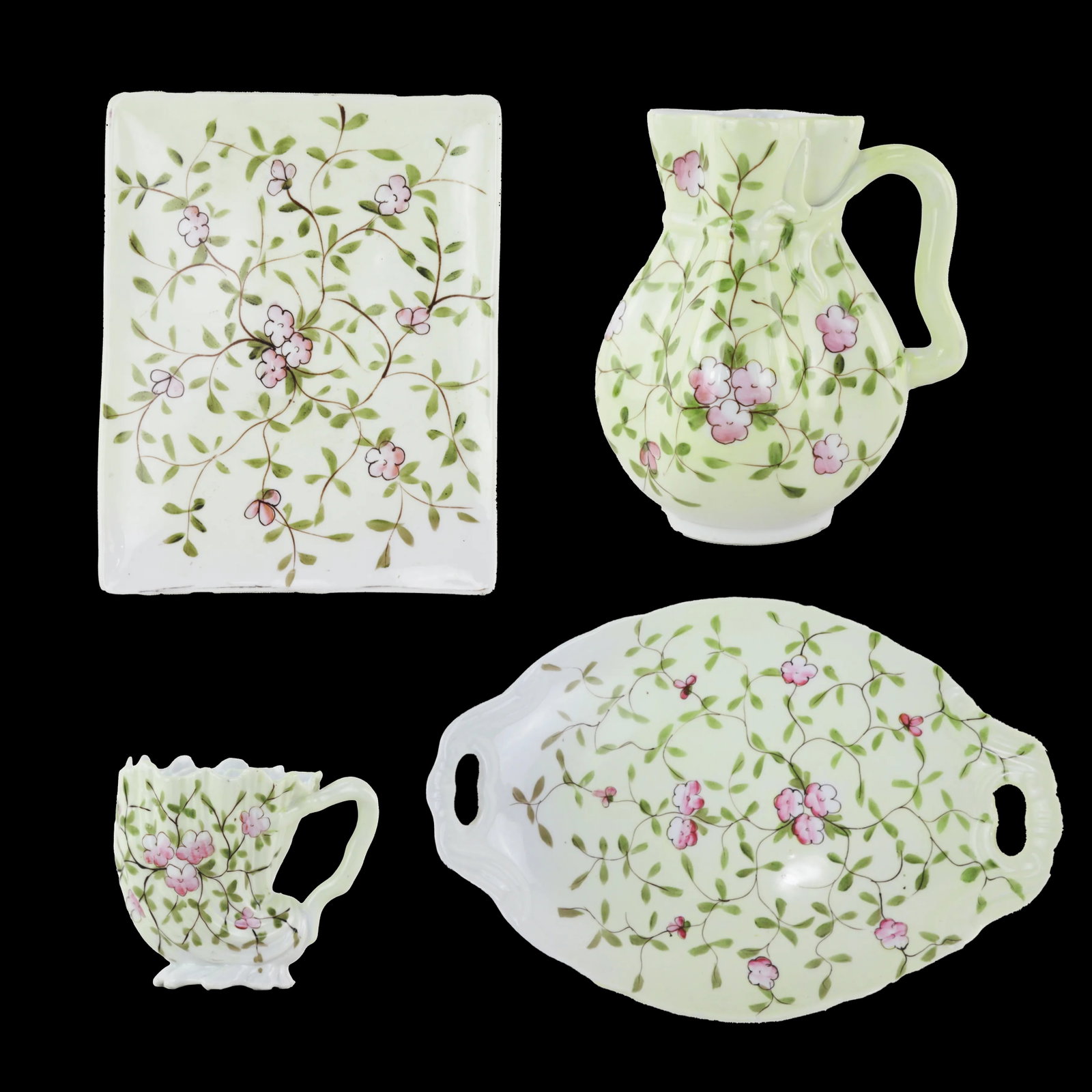 Vintage Hand-Painted Porcelain Pitcher & Plates Set With Floral Design - 2