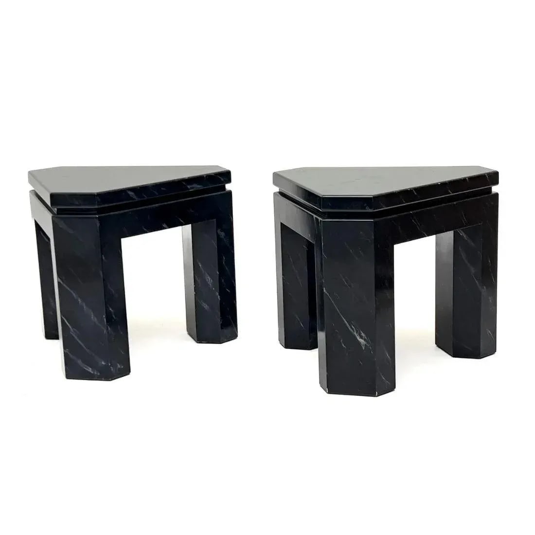 Pair of Black Faux Marble Geometric Side Tables - 2