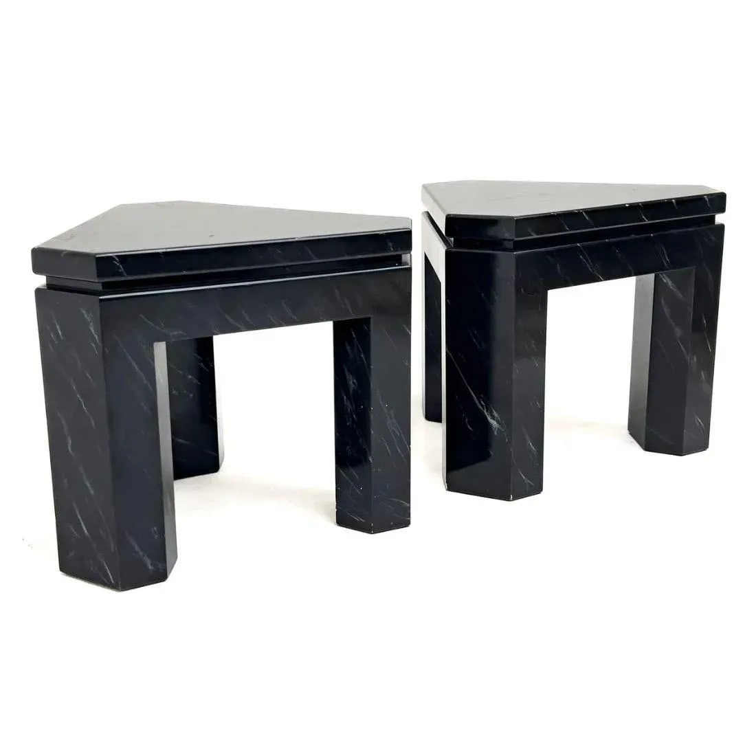 Pair of Black Faux Marble Geometric Side Tables - 3