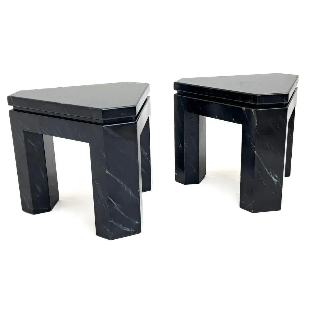 Pair of Black Faux Marble Geometric Side Tables - 4