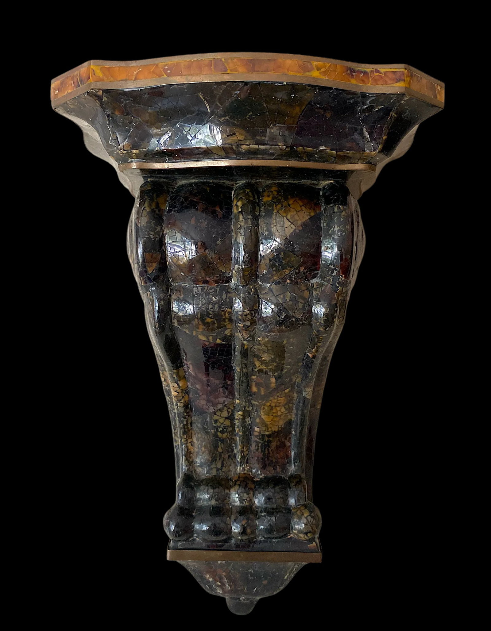 1980s Large Pair of Tessellated Pen Shell and Brass Wall Brackets Attributed to Maitland-Smith - 5