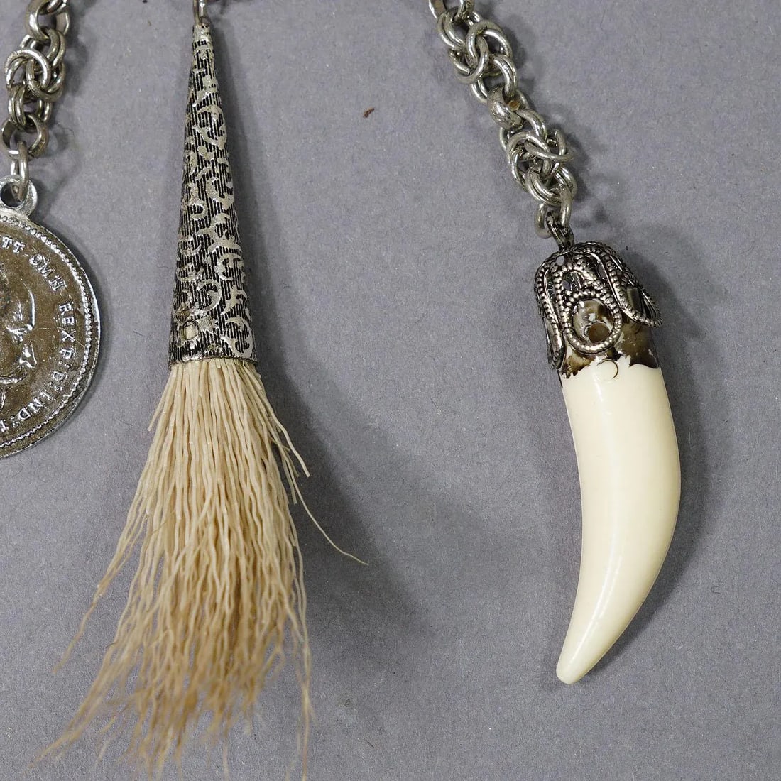 Vintage Bavarian Traditional Costume Jewelry Brooch With Hunting Pendants - 4