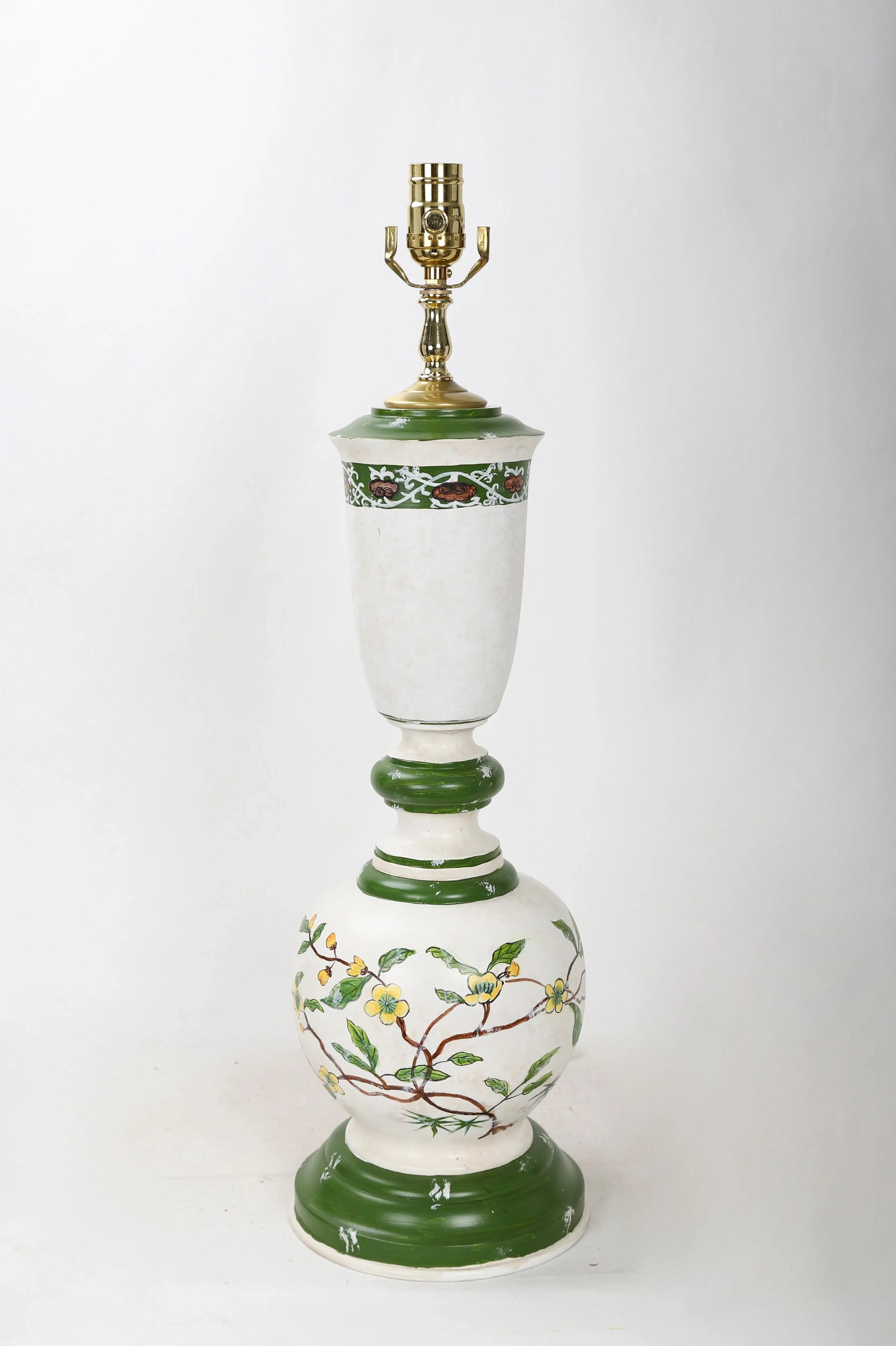 Vintage White and Green Hand-Painted Trophy Table Lamp - 10