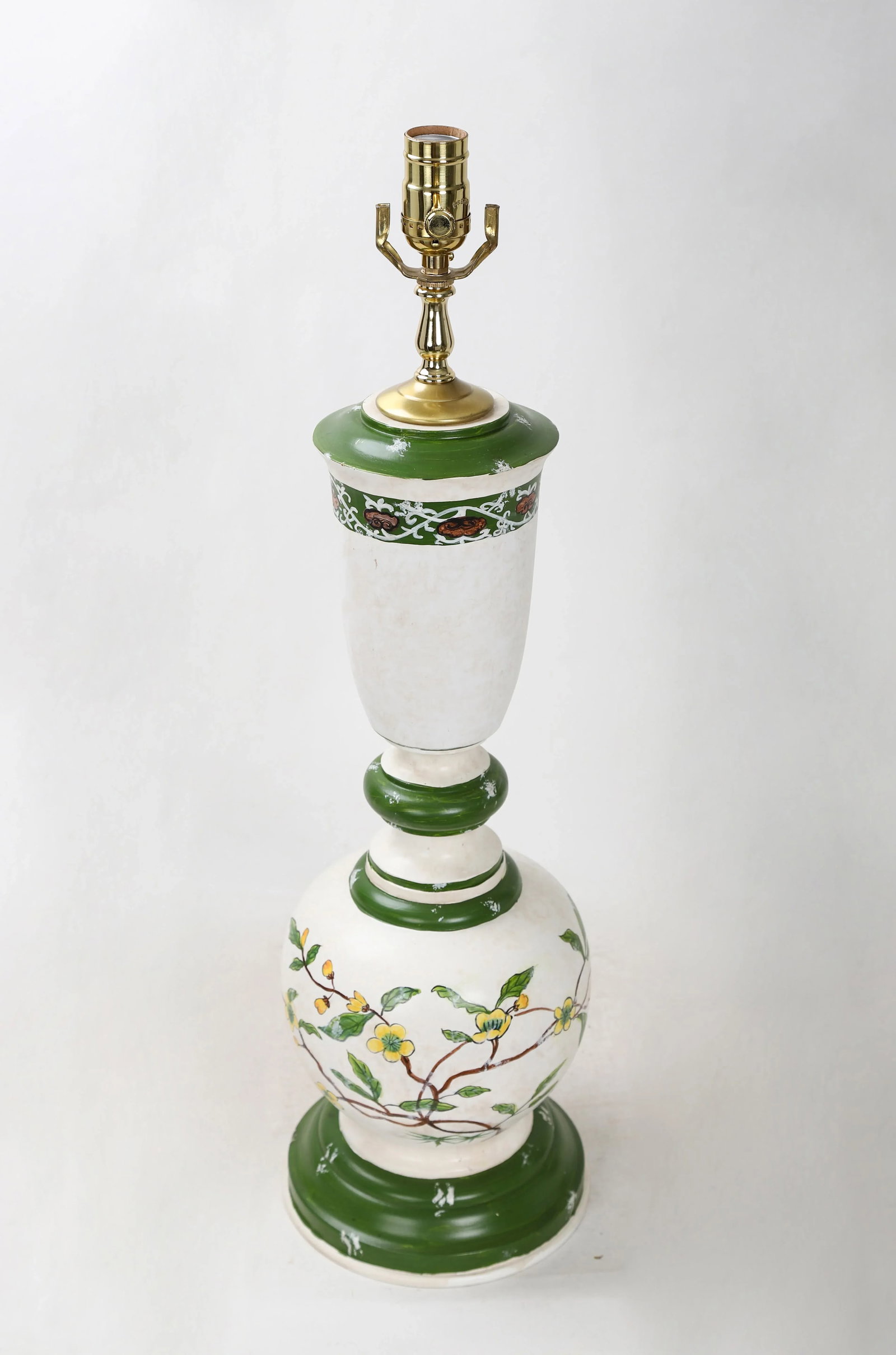 Vintage White and Green Hand-Painted Trophy Table Lamp - 2