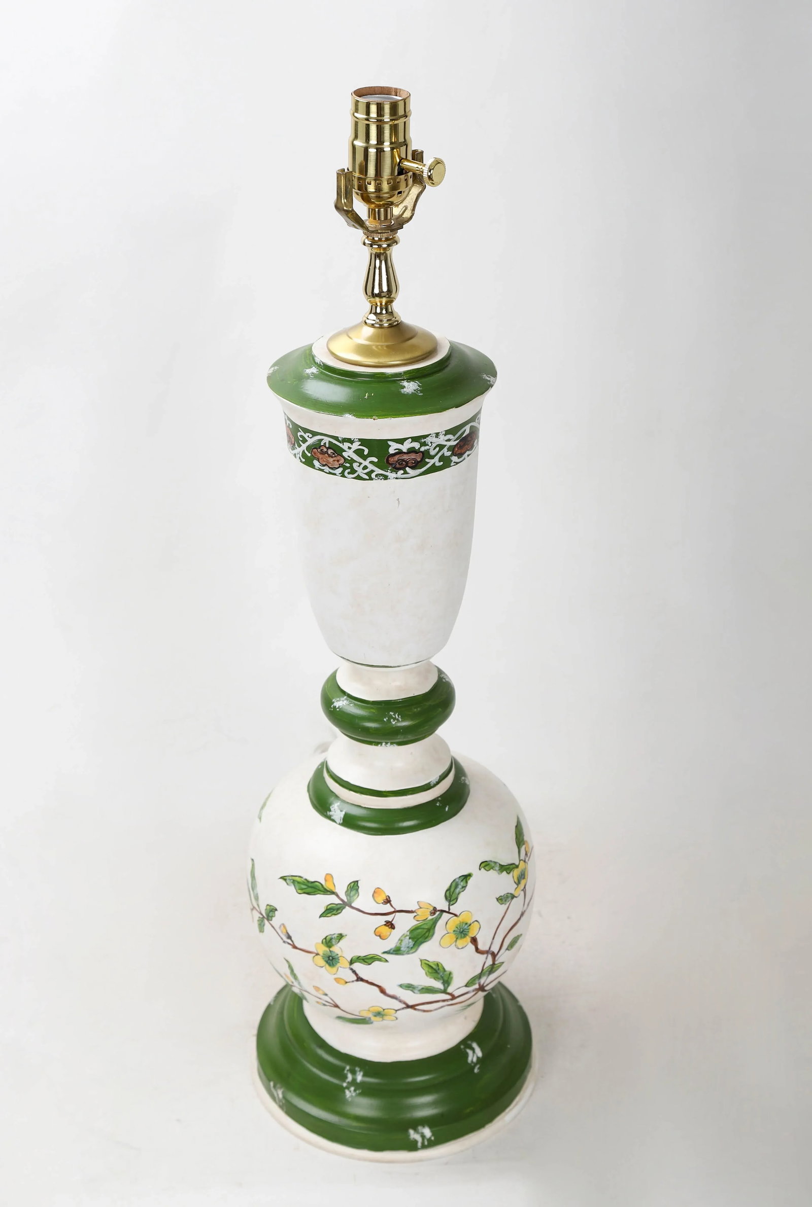 Vintage White and Green Hand-Painted Trophy Table Lamp - 3