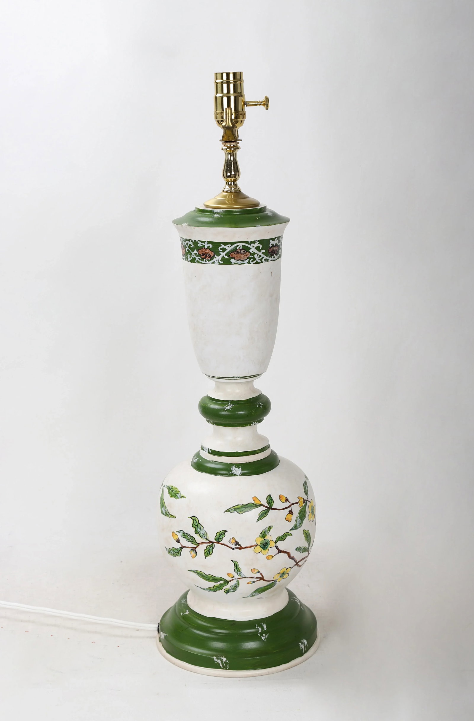 Vintage White and Green Hand-Painted Trophy Table Lamp - 4