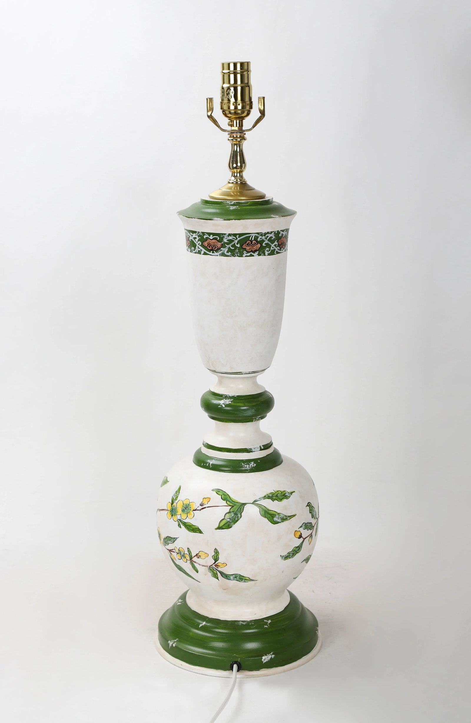 Vintage White and Green Hand-Painted Trophy Table Lamp - 5