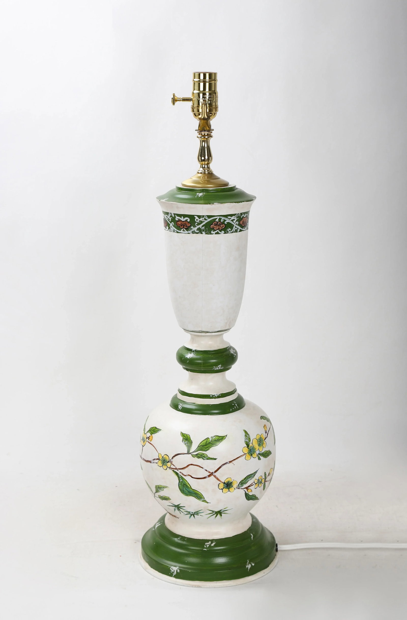 Vintage White and Green Hand-Painted Trophy Table Lamp - 6