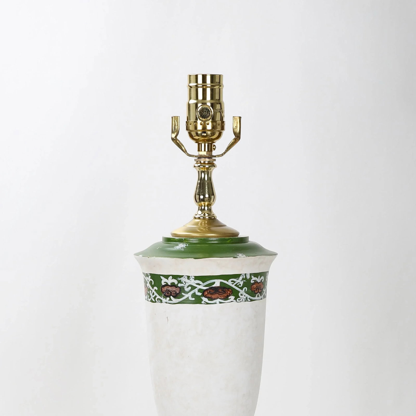 Vintage White and Green Hand-Painted Trophy Table Lamp - 7