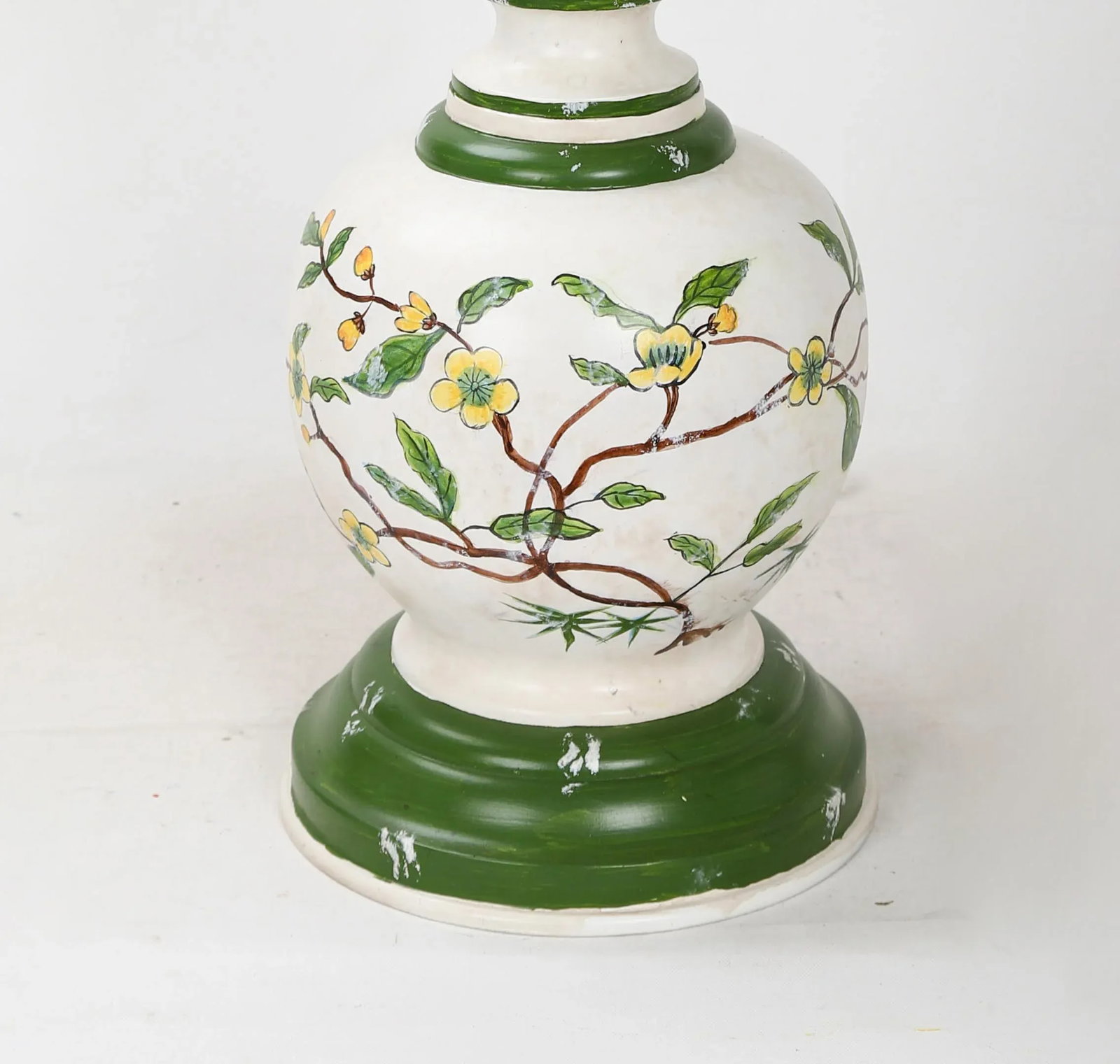 Vintage White and Green Hand-Painted Trophy Table Lamp - 8