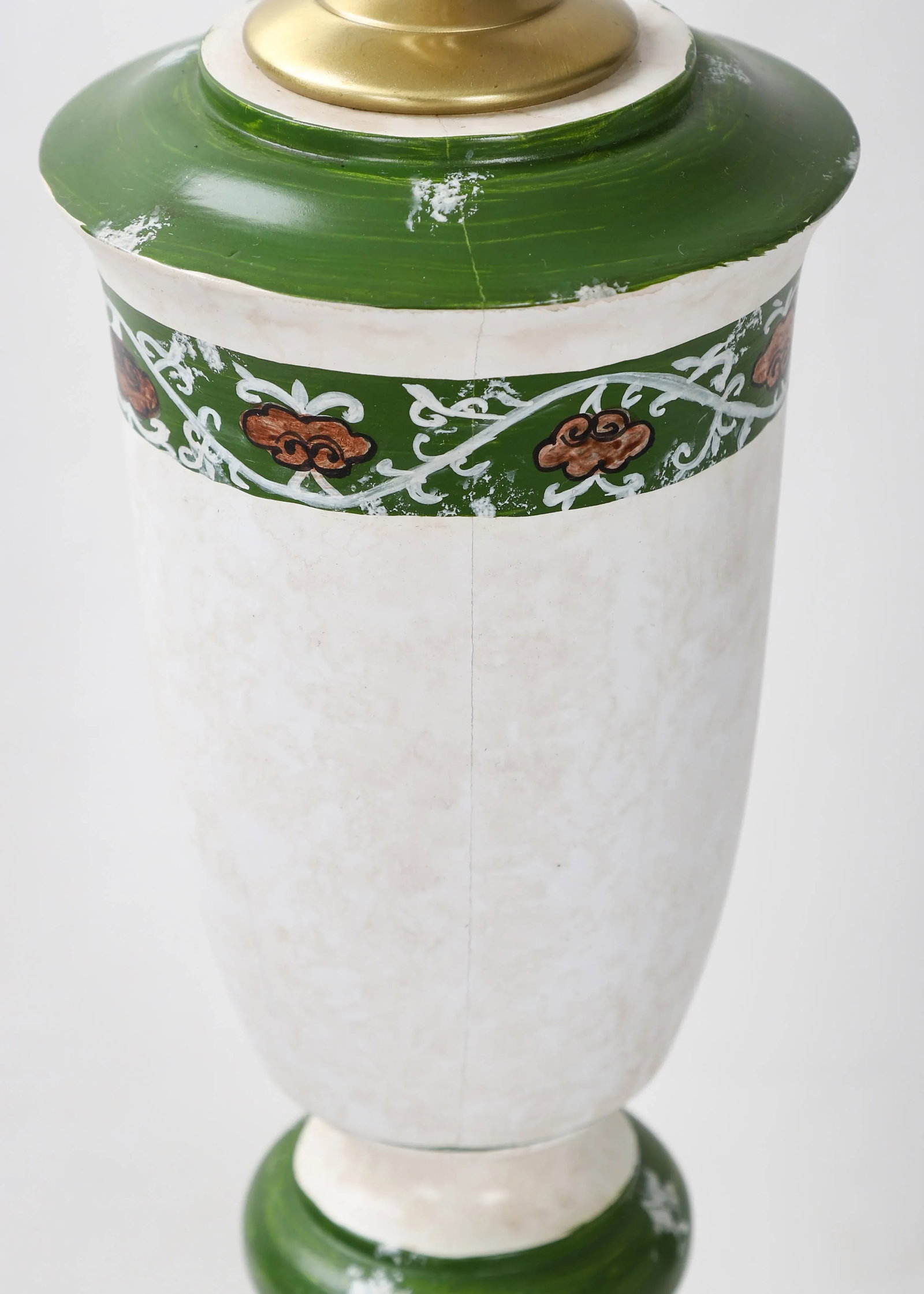 Vintage White and Green Hand-Painted Trophy Table Lamp - 9