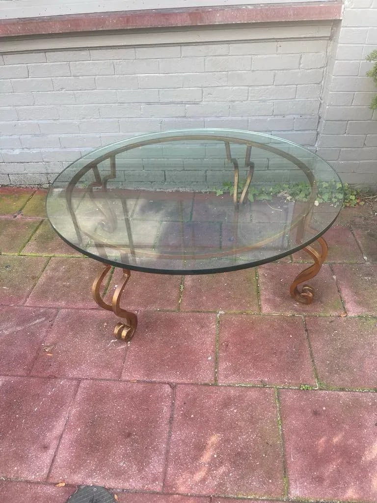 Mid Century Modern Wrought Gilt Iron Coffee Table With Glass Top. Circa 1975. - 2