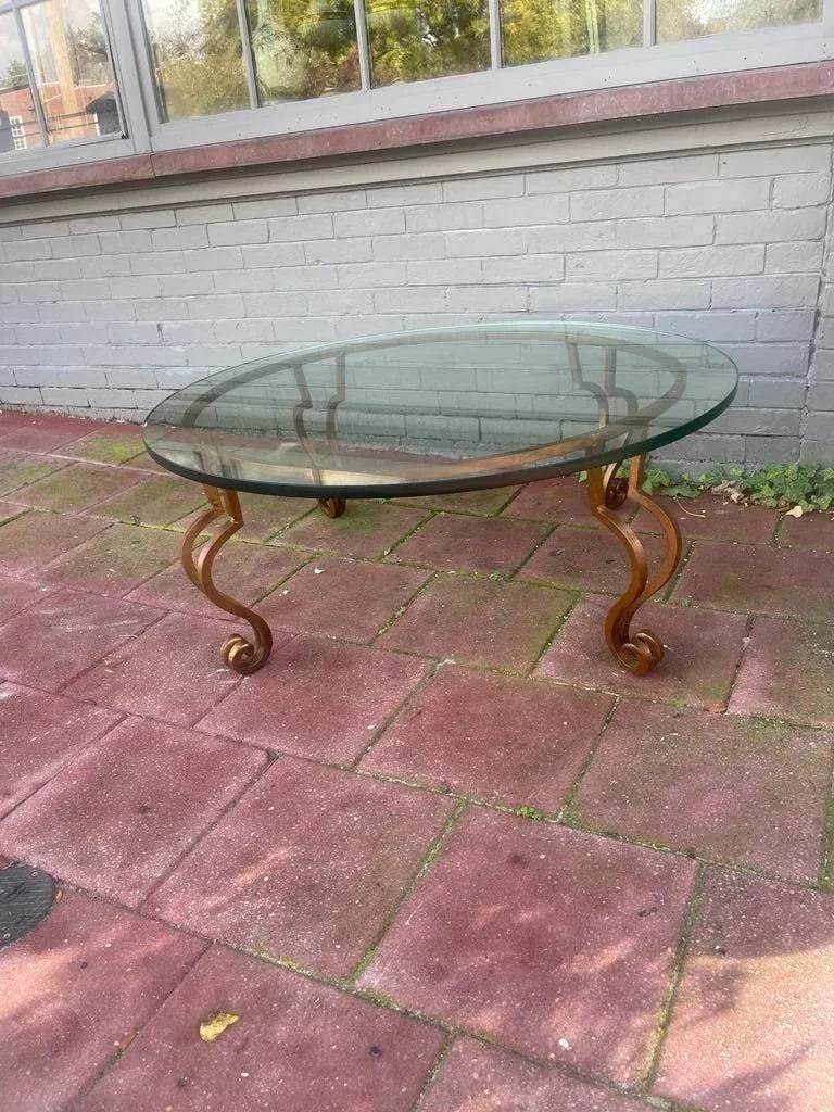 Mid Century Modern Wrought Gilt Iron Coffee Table With Glass Top. Circa 1975. - 3