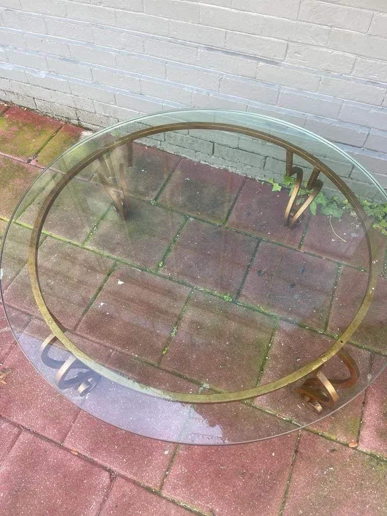 Mid Century Modern Wrought Gilt Iron Coffee Table With Glass Top. Circa 1975. - 4
