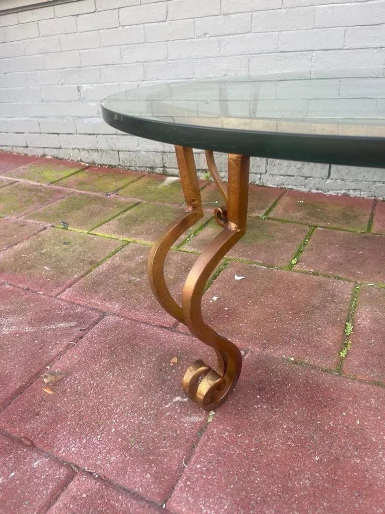 Mid Century Modern Wrought Gilt Iron Coffee Table With Glass Top. Circa 1975. - 5