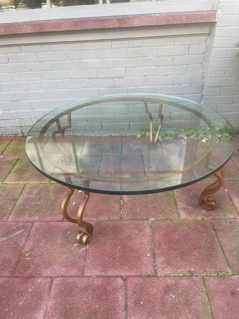 Mid Century Modern Wrought Gilt Iron Coffee Table With Glass Top. Circa 1975. - 6