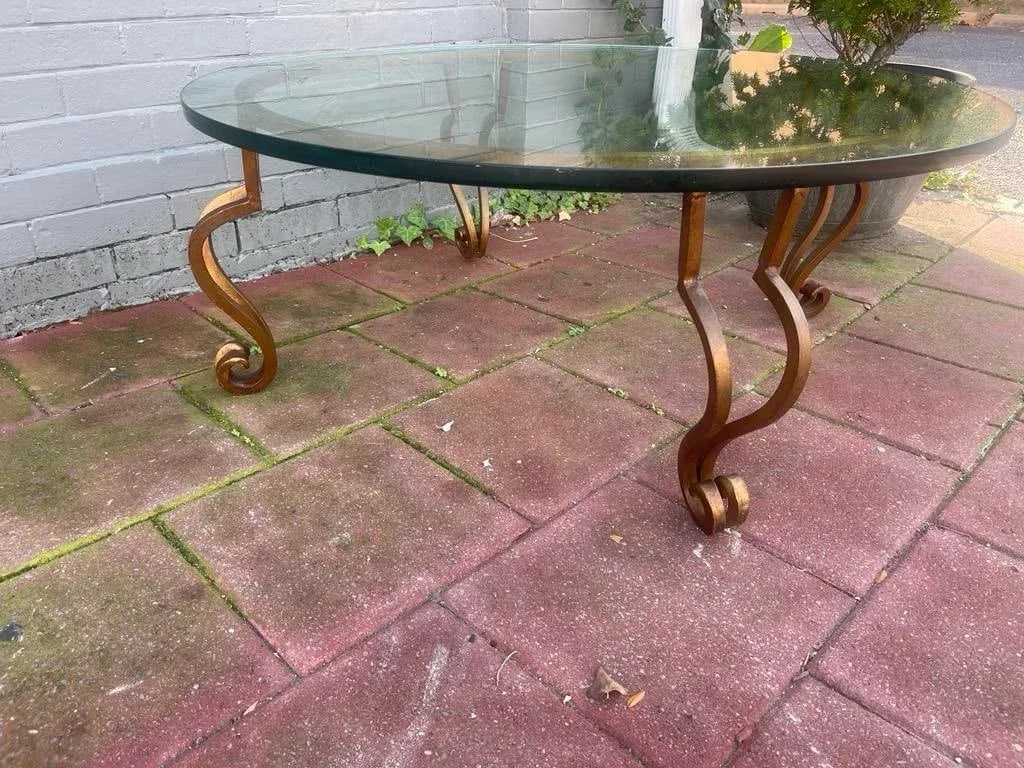 Mid Century Modern Wrought Gilt Iron Coffee Table With Glass Top. Circa 1975. - 7