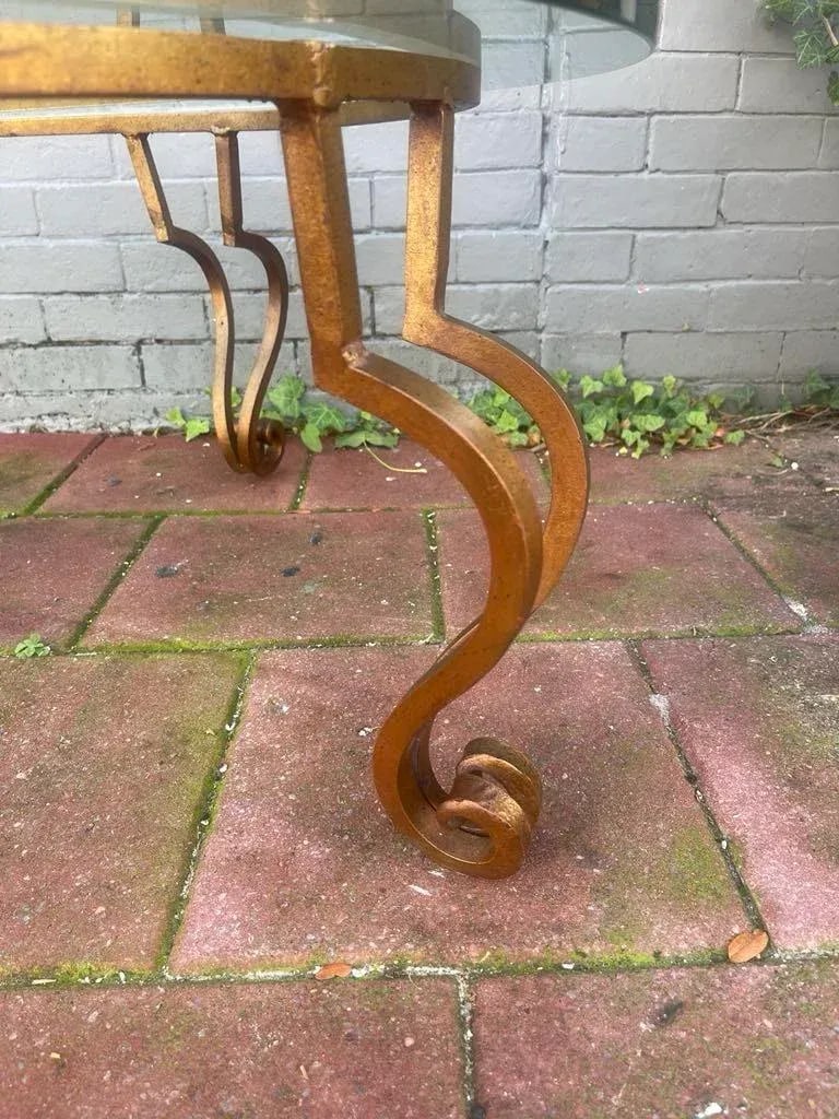 Mid Century Modern Wrought Gilt Iron Coffee Table With Glass Top. Circa 1975. - 8