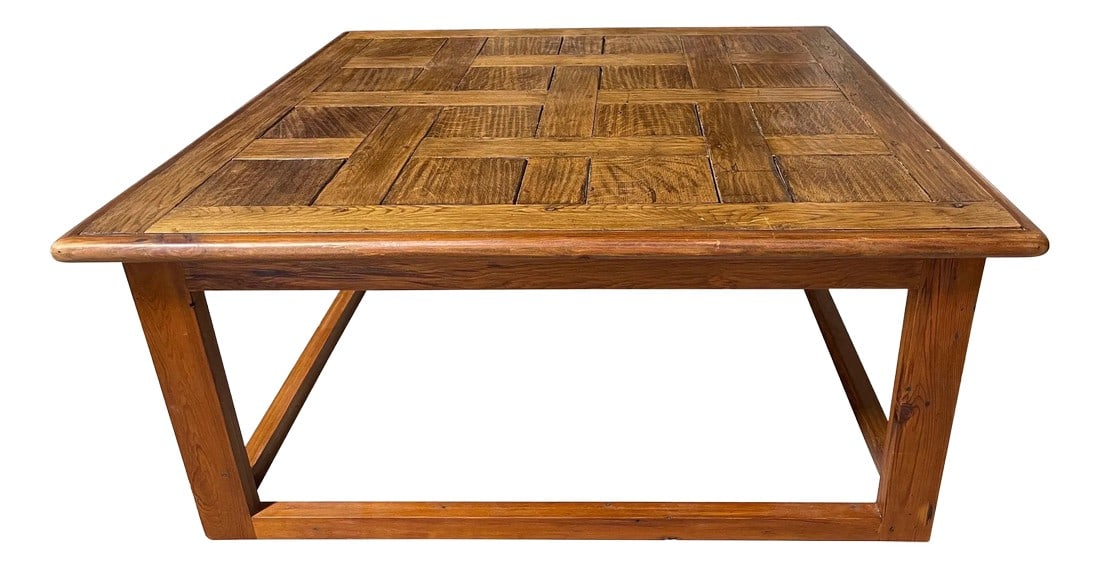 French Oak Parquet Coffee Table, Late 20th Century: French Oak Parquet Coffee Table, Late 20th Century Condition: Alterations: Unknown Imperfections: Some Imperfections Condition Notes: Good Wear consistent with age and use. Dimensions: Height: 18.25