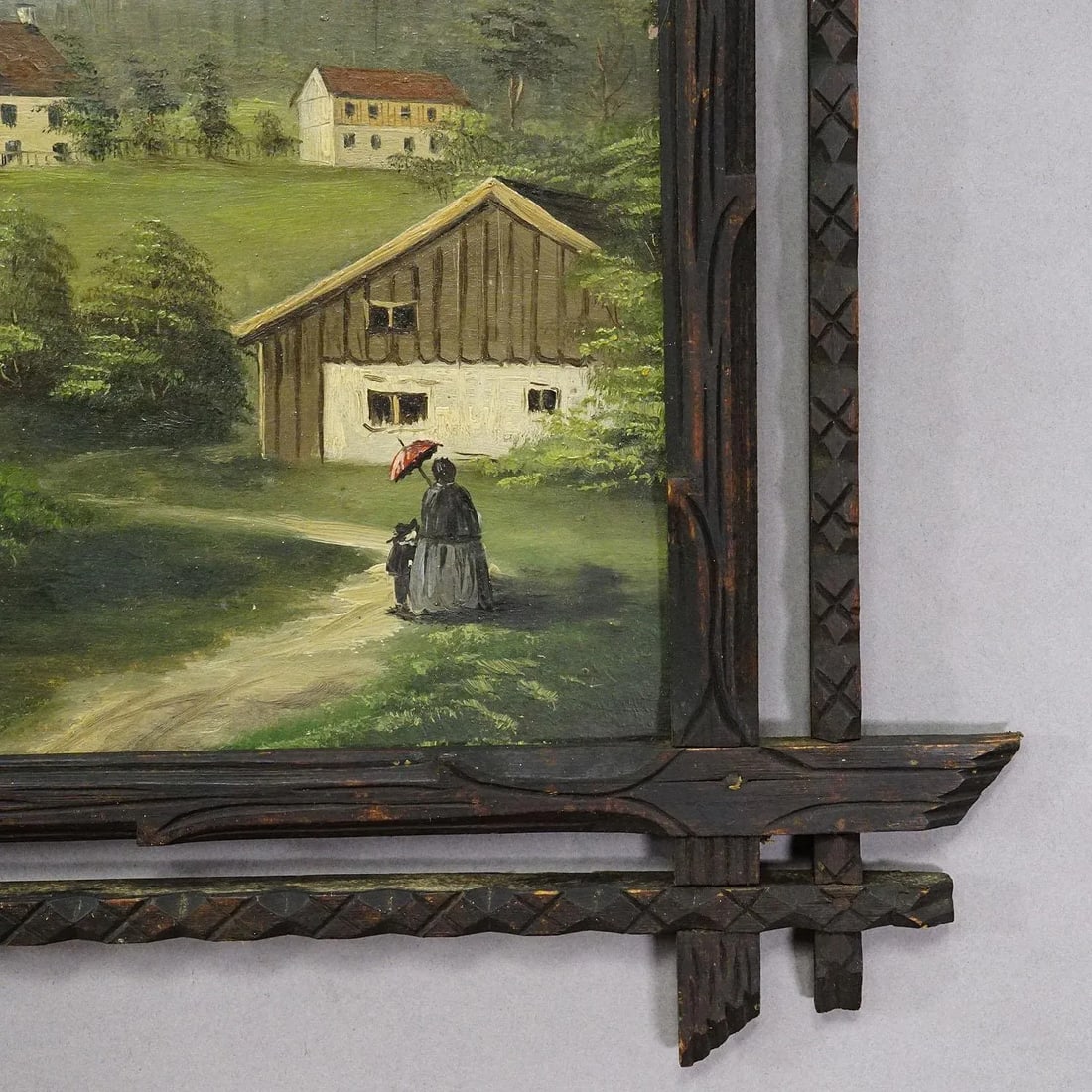 19th Century Alpine Landscape Oil Painting With Tyrolian Mountain Village - 2