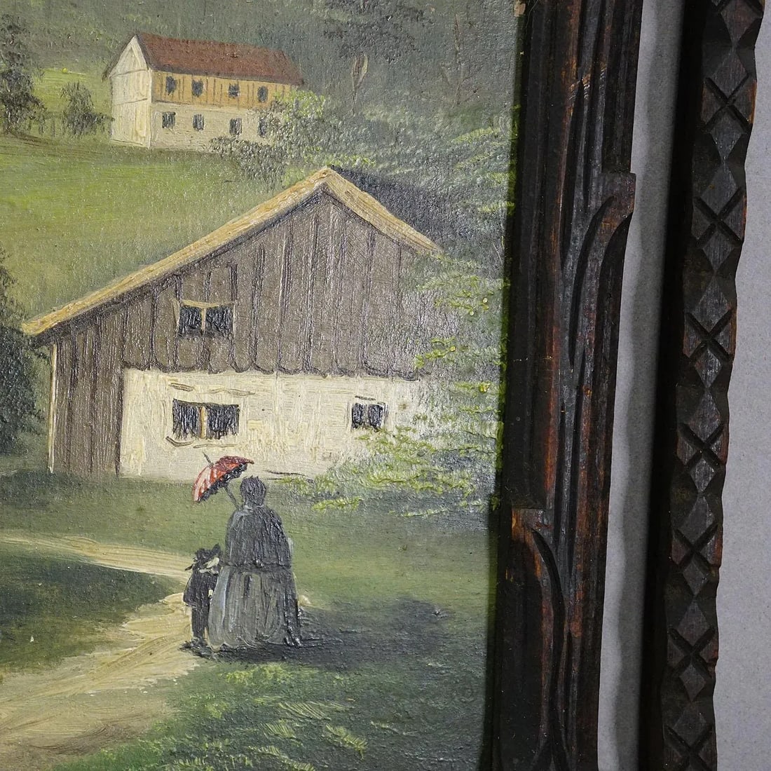 19th Century Alpine Landscape Oil Painting With Tyrolian Mountain Village - 3