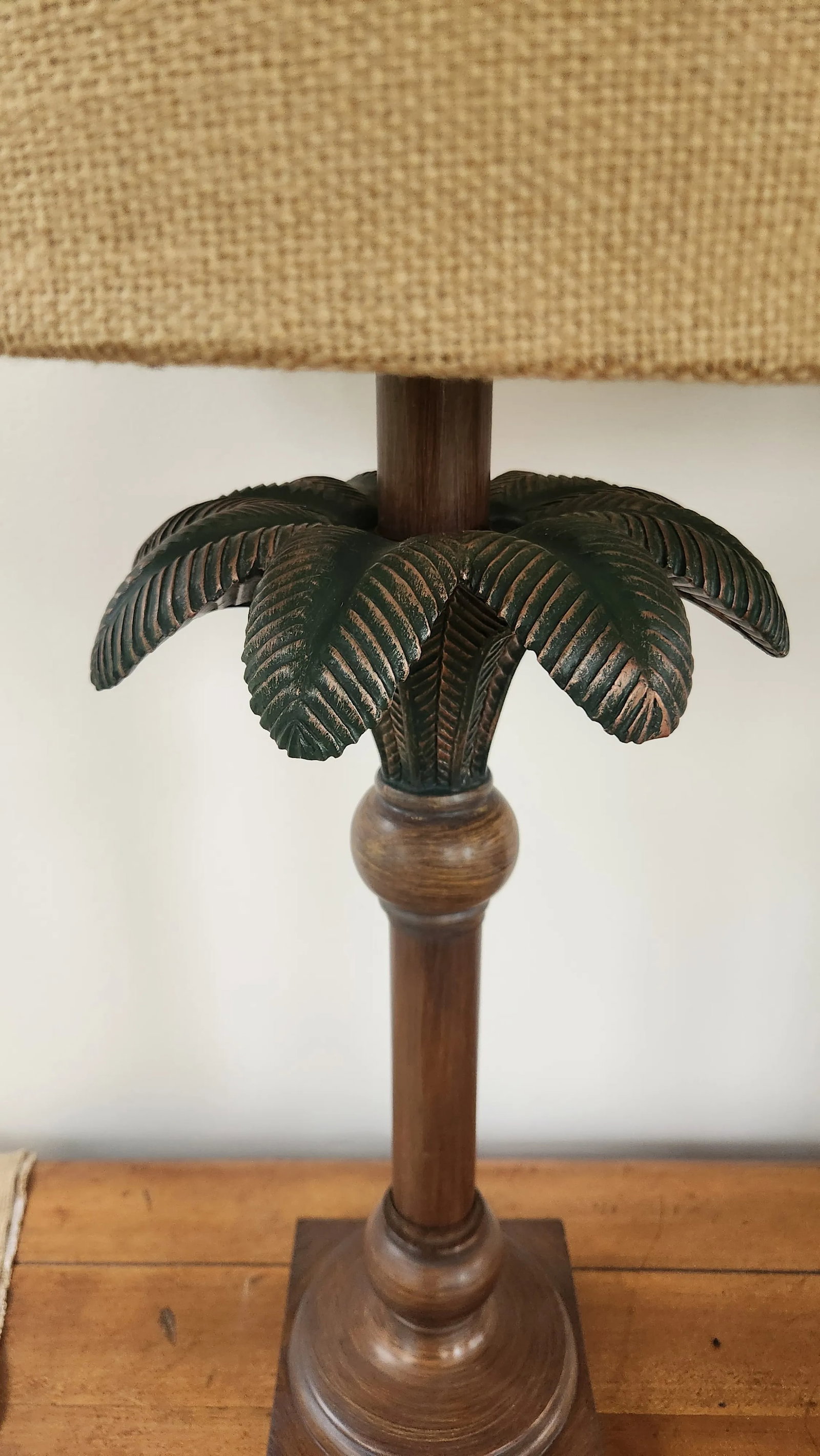 1980s Vintage Palm Leaf Table Lamps With Shades, a Pair - 7