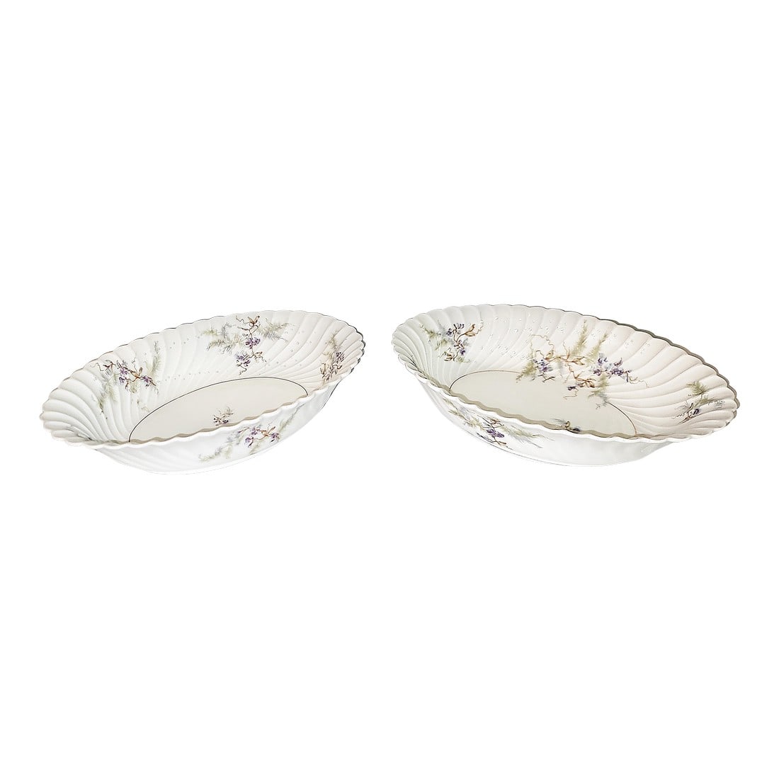Mid 20th Century Haviland Limoges Orsay Serving Bowls, a Pair: Fluted edge elegance in this pair of Haviland Orsay Limoges serving bowls, finely decorated inside and out, durable and damage free. Condition: Alterations: Original Condition Unaltered