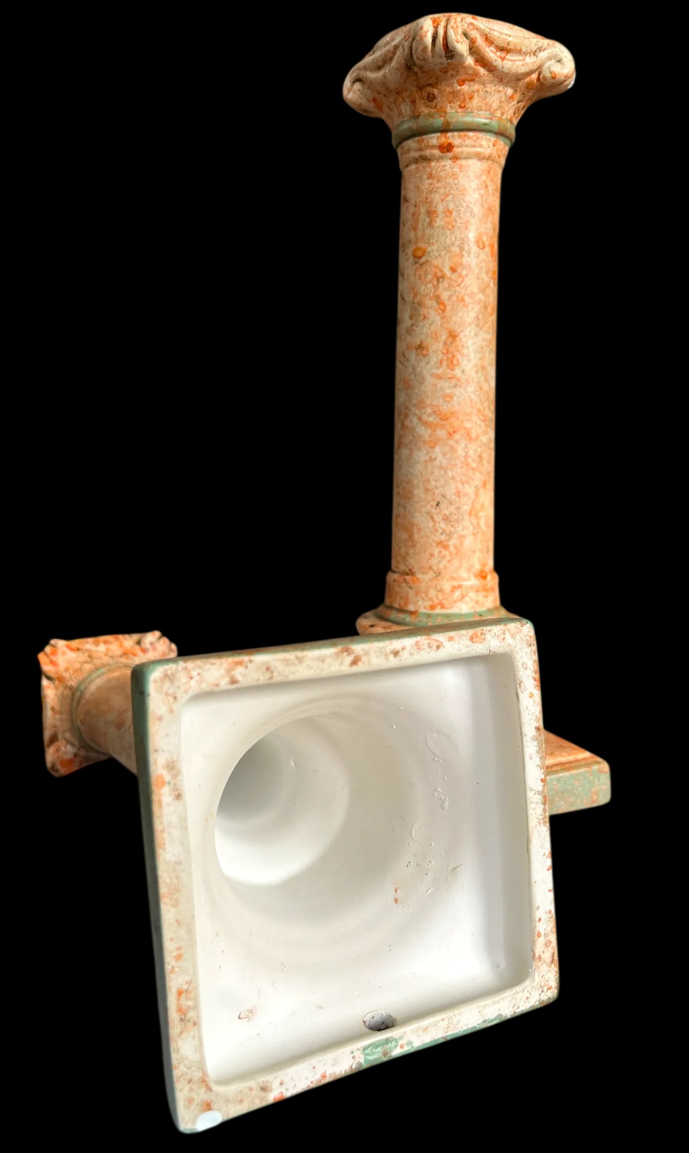 Vintage Italianate Marbleized Terracotta Pink and Green Plaster Candlestick Holders in the Form of C - 4