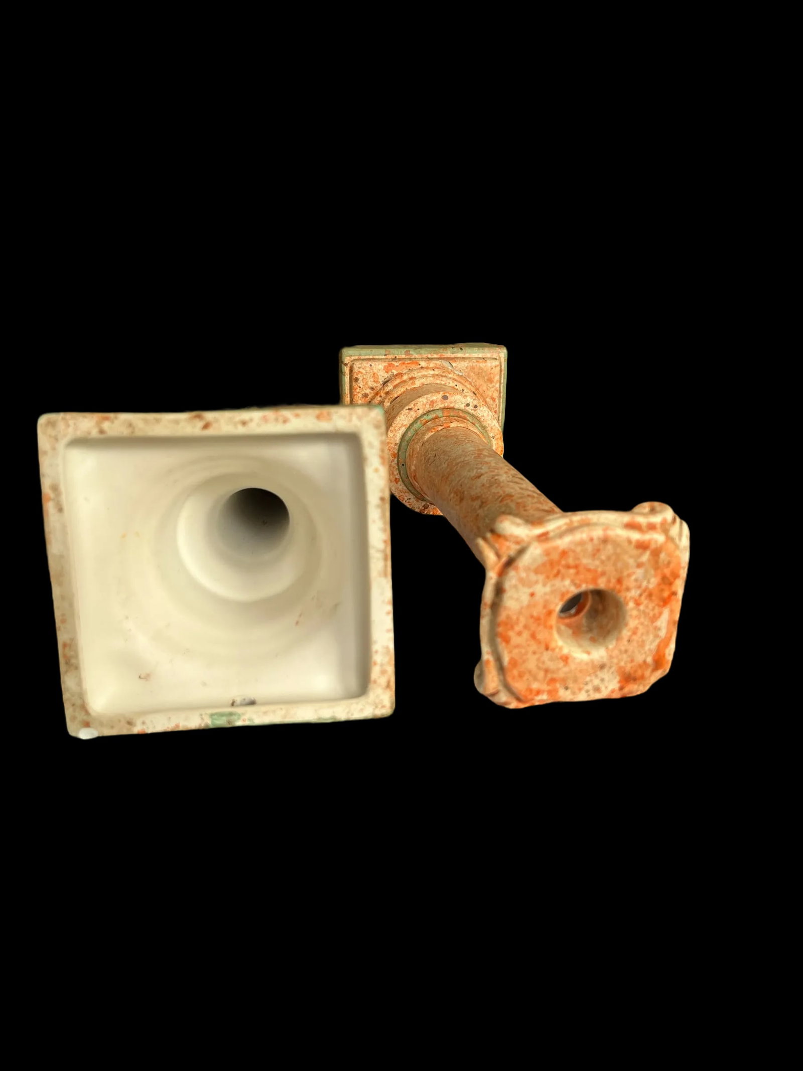 Vintage Italianate Marbleized Terracotta Pink and Green Plaster Candlestick Holders in the Form of C - 5