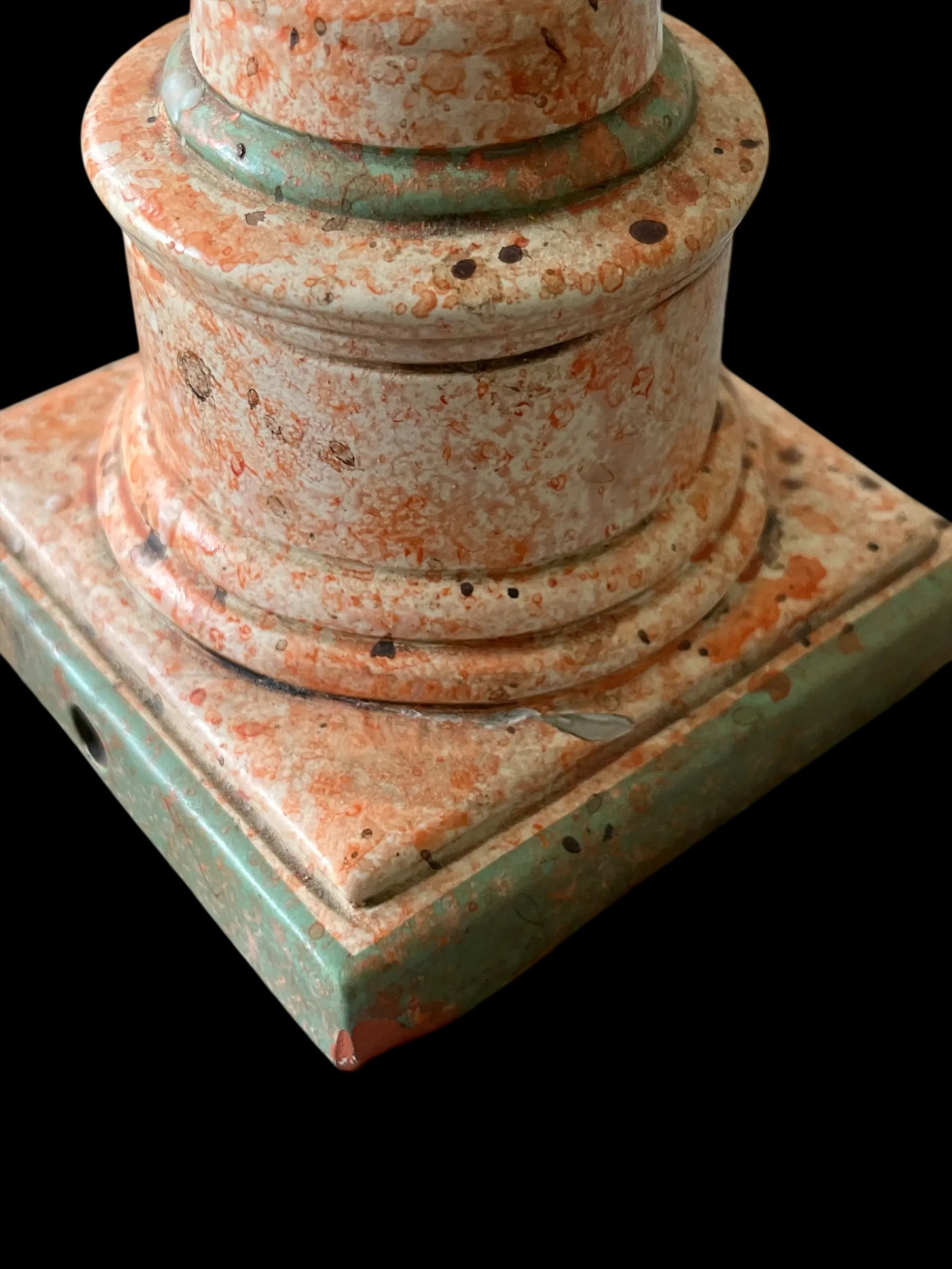 Vintage Italianate Marbleized Terracotta Pink and Green Plaster Candlestick Holders in the Form of C - 9