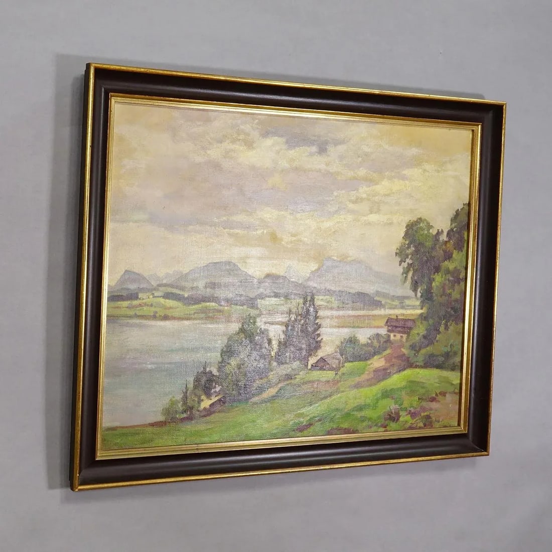 Alpine Lake View Oil Painting With Tyrolean Hut - 2