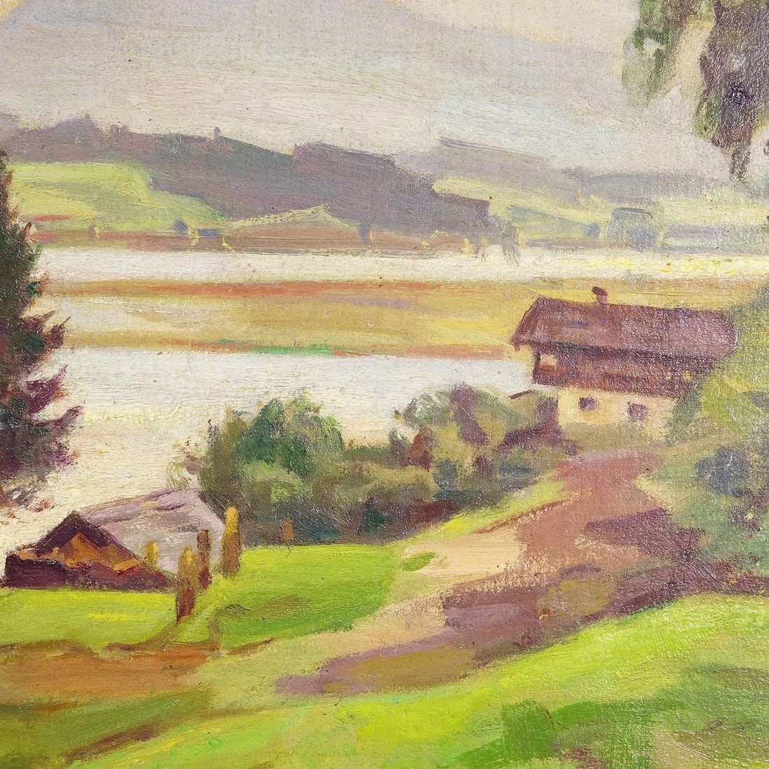 Alpine Lake View Oil Painting With Tyrolean Hut - 4