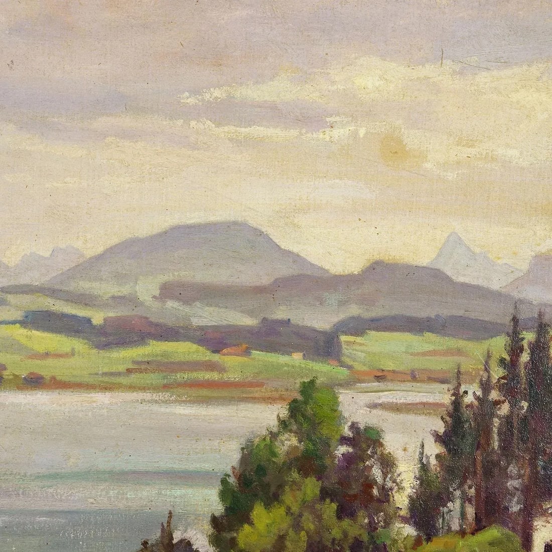 Alpine Lake View Oil Painting With Tyrolean Hut - 5