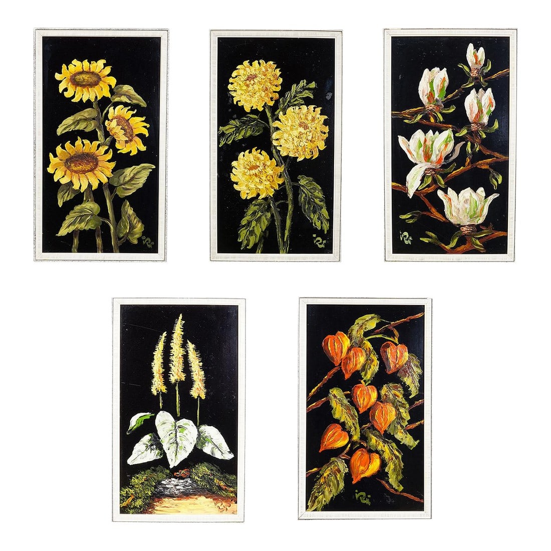 A Set of Five Vintage Flower Still Live Paintings (1 of 12)